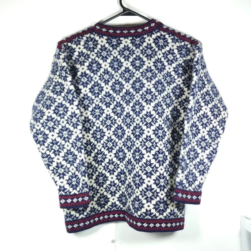 Apleks Women's Sz XS 100% Wool Blue Fair Isle Nordic Design Cardigan Sweater - Picture 7 of 10